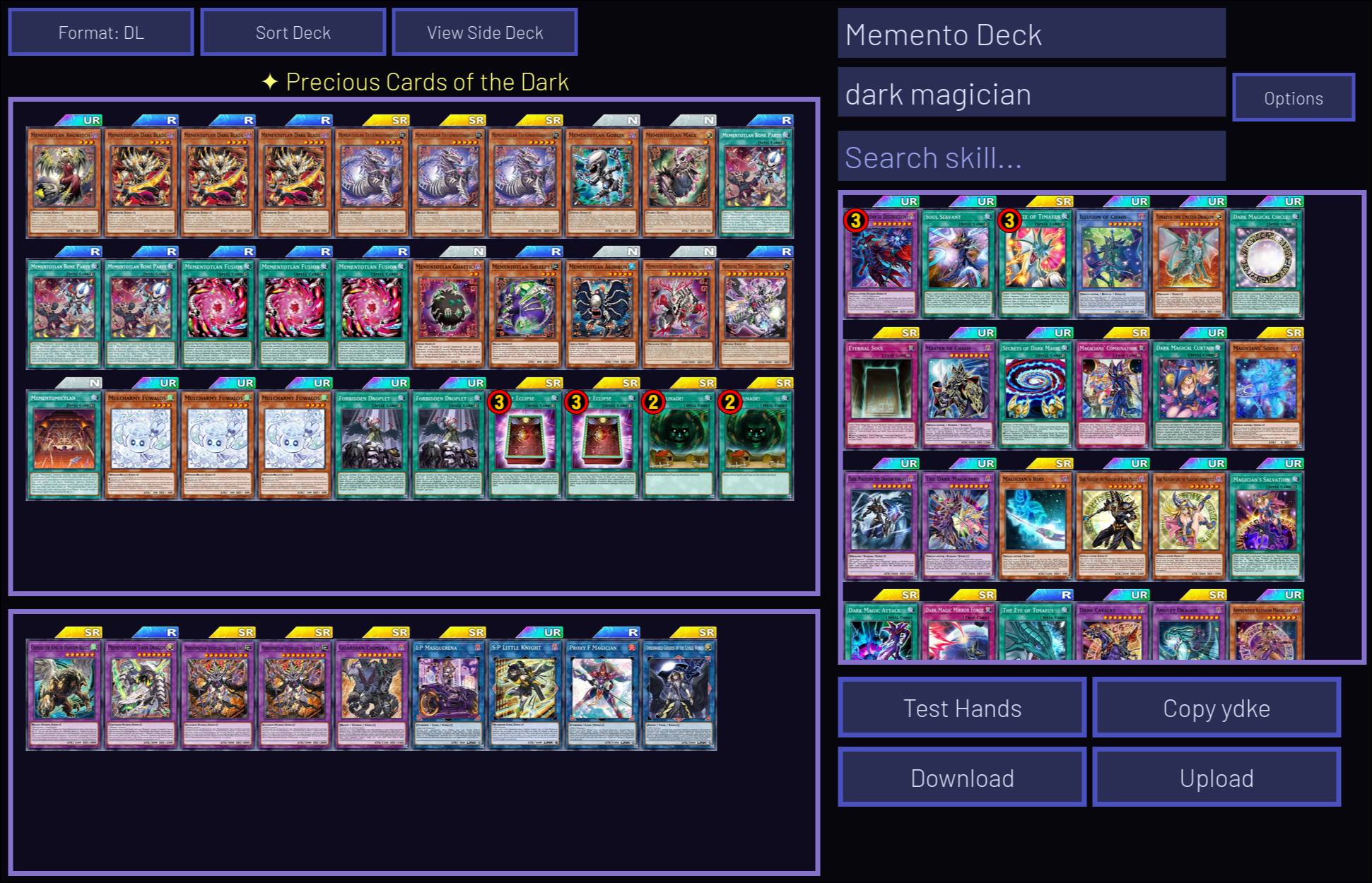 The deck editor, with search results next to a 40-card main deck